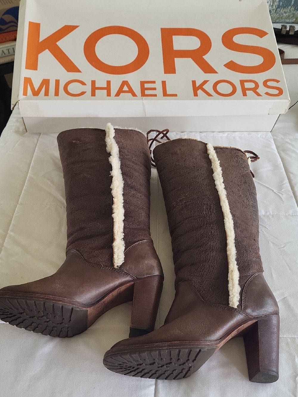 Michael Kors Brown Shearling-Trim  Tall Heeled Boots